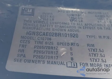 2011 Chevrolet Tahoe Ls z USA, uszkodzony, nr VIN 1GNSCAE02BR101920